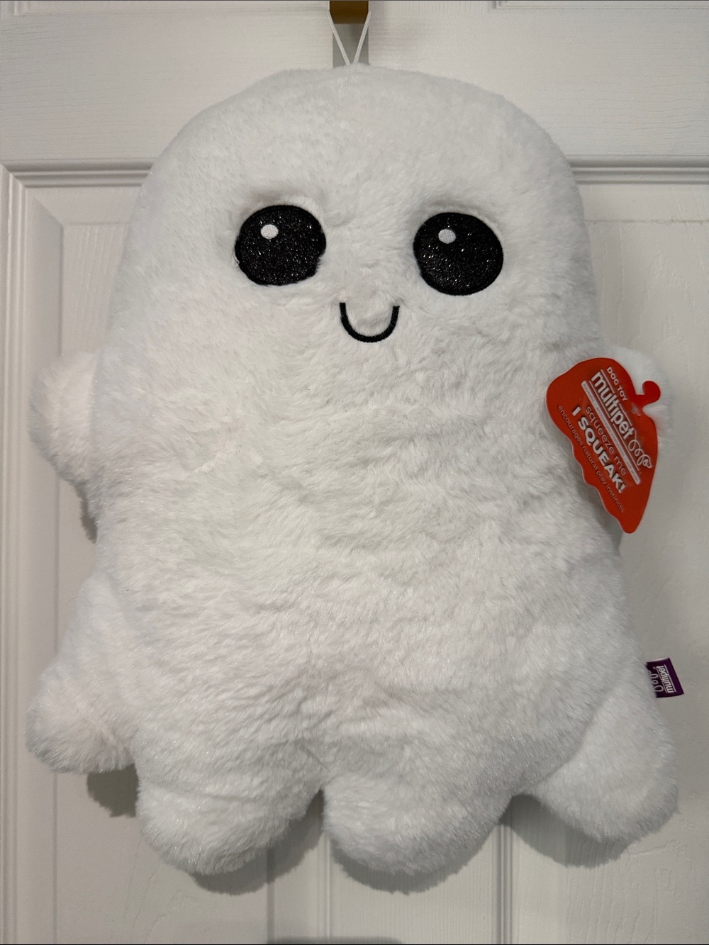 NWT Plush White Ghost Dog Toy with Sparkle Eyes - Squeaker and Crinkle